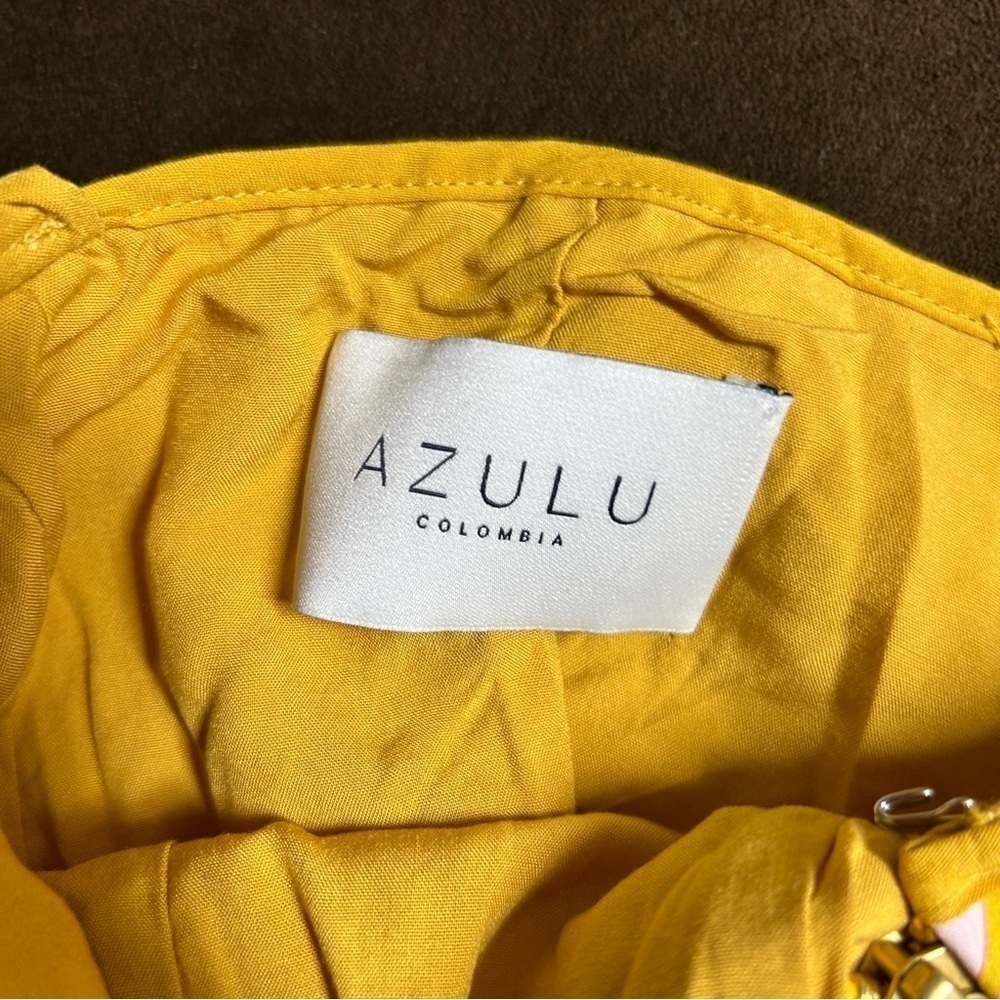 Azulu Coconut Tie-Shoulder Crop Top yellow & pink with gold hardware XS SOLD OUT - Picture 2 of 9